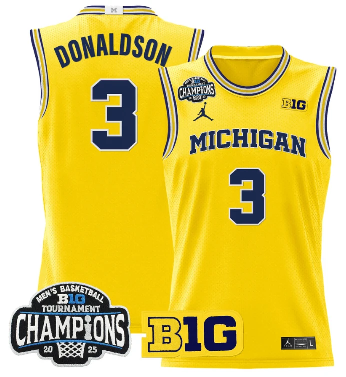 Men Tre Donaldson Jersey #3 Michigan Wolverines 2025 Big Ten Champions Maize by My store basketball