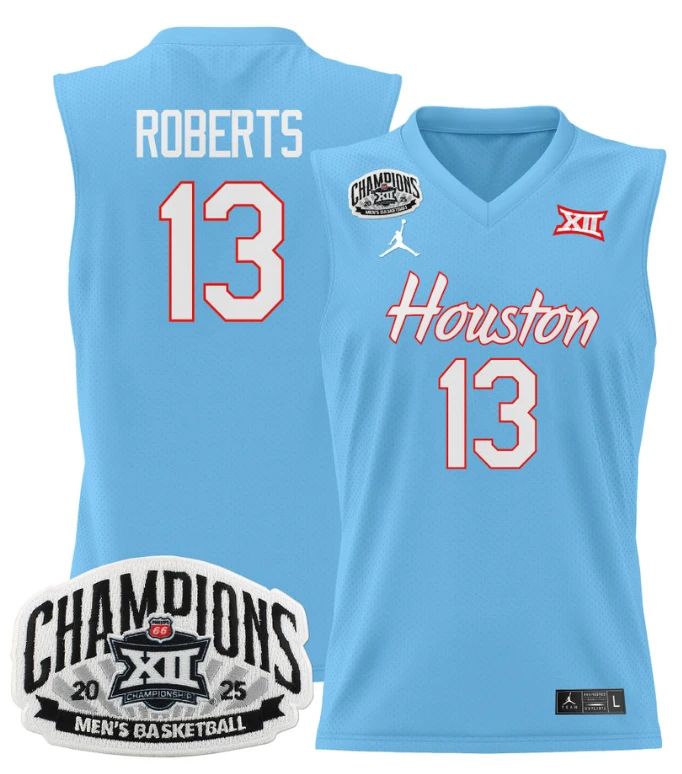 Men J'Wan Roberts Jersey #13 Houston Cougar 2025 Big 12 Champions Stitched Blue by My store basketball