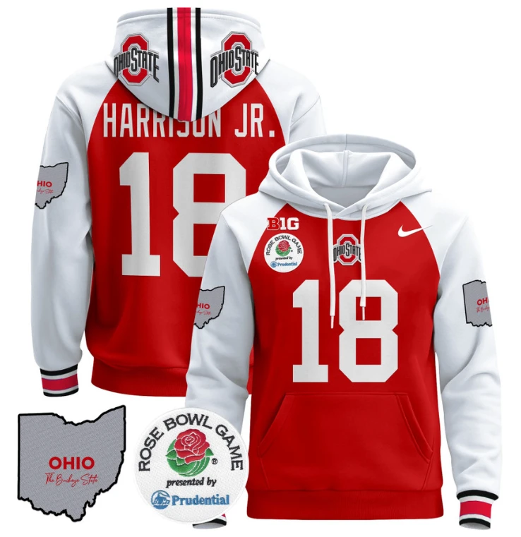 Marvin Harrison Jr Hoodie #18 Ohio State Buckeyes Rose Bowl Pullover by Hoodie Pullover