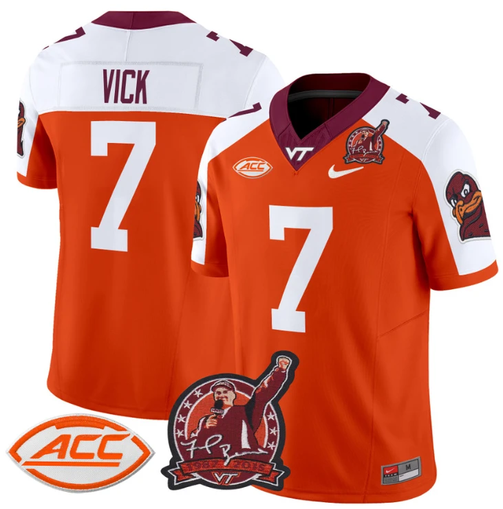Michael Vick Jersey #7 Virginia Tech Hokies Coach Frank Beamer Orange Alternate by NCAA Football Jersey