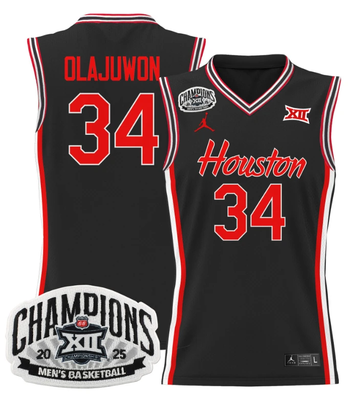 Men Hakeem Olajuwon Jersey #34 Houston Cougar 2025 Big 12 Champions Black by My store basketball