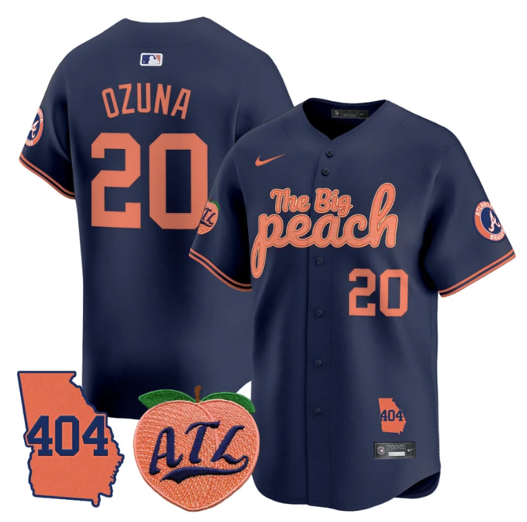Marcell Ozuna Jersey #20 Atlanta Braves 404 & The Big Peach Premier Limited Stitched Navy by My Store