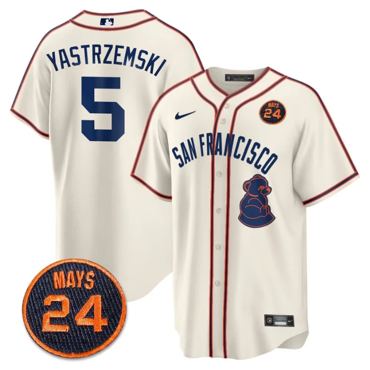 Mike Yastrzemski Jersey #5 San Francisco Giants #24 Willie Mays Patch 2024 Premier Gray by My Store