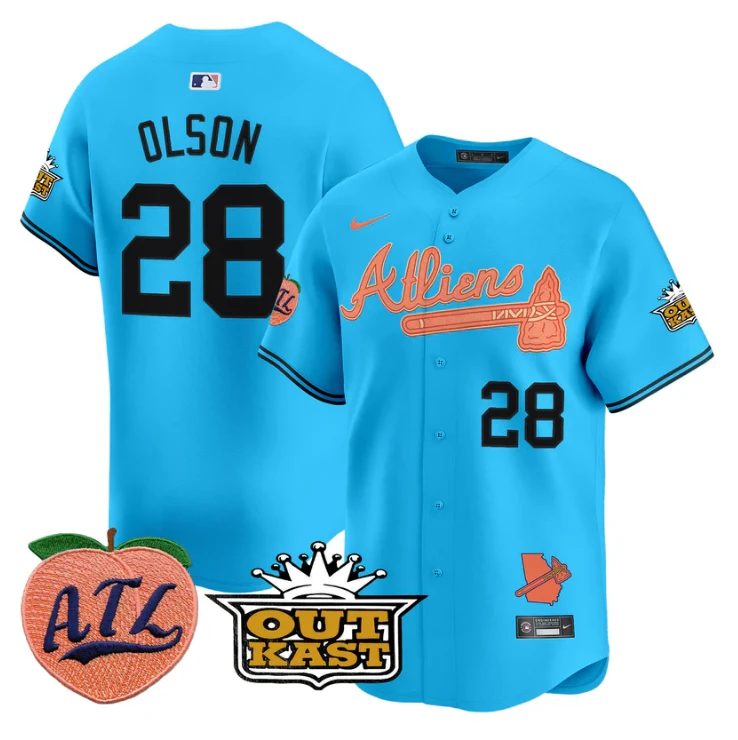 Matt Olson Jersey #28 Atlanta Braves Atliens Peach Vapor Premier Limited Stitched Light Blue by My Store