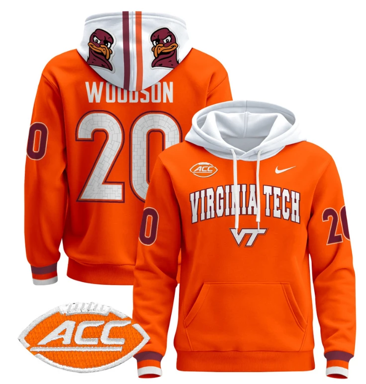 Caleb Woodson Hoodie #20 Virginia Tech Hokies Pullover V3 Maroon Alternate by Hoodie Pullover