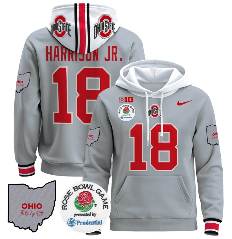 Marvin Harrison Jr Hoodie #18 Ohio State Buckeyes Rose Bowl Pullover by Hoodie Pullover