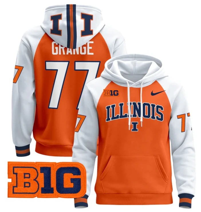 Red Grange Hoodie #77 Illinois Fighting Illini Pullover by Hoodie Pullover