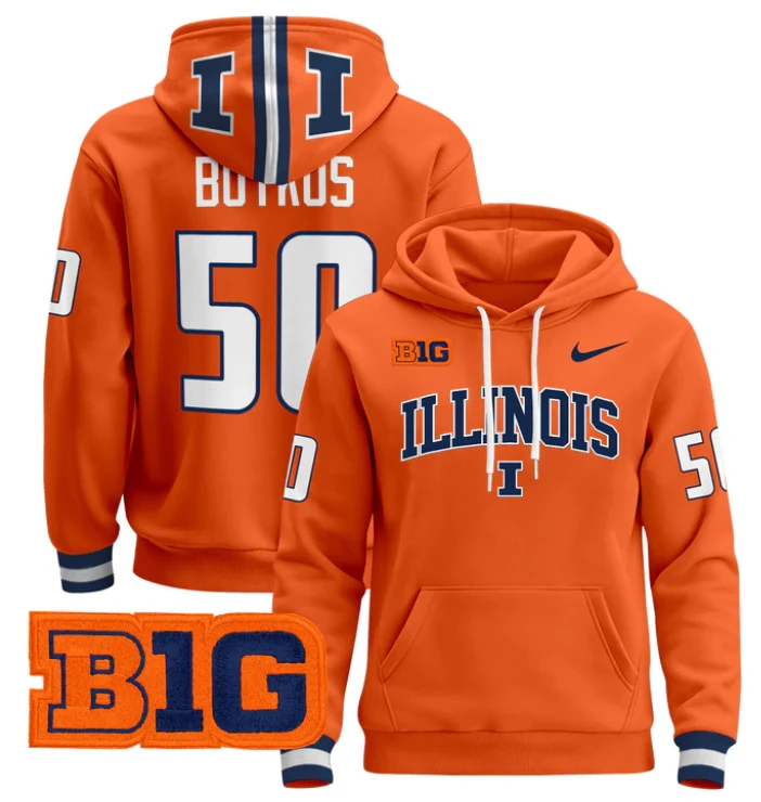 Dick Butkus Hoodie #50 Illinois Fighting Illini 2024 Pullover by Hoodie Pullover