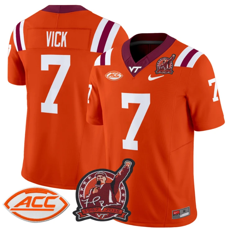 Michael Vick Jersey #7 Virginia Tech Hokies Coach Frank Beamer Orange by NCAA Football Jersey
