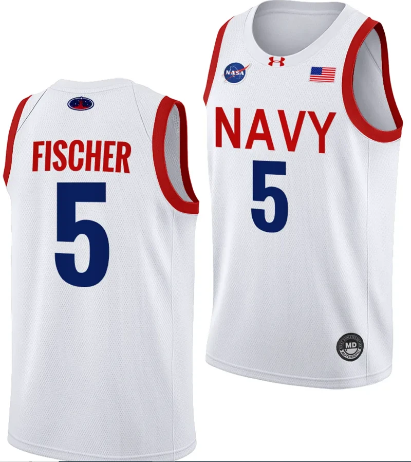 Mitch Fischer Jersey #5 Navy Midshipmen NASA-Themed Basketball uniform 2023-24 White by My store basketball