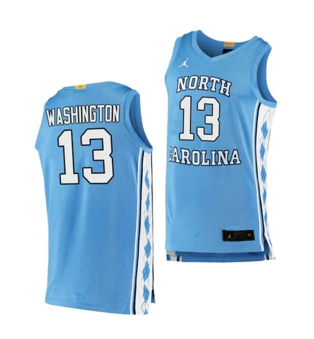 Men's #13 Jalen Washington Jersey North Carolina Tar Heels College Basketball Jerseys Blue by My store basketball