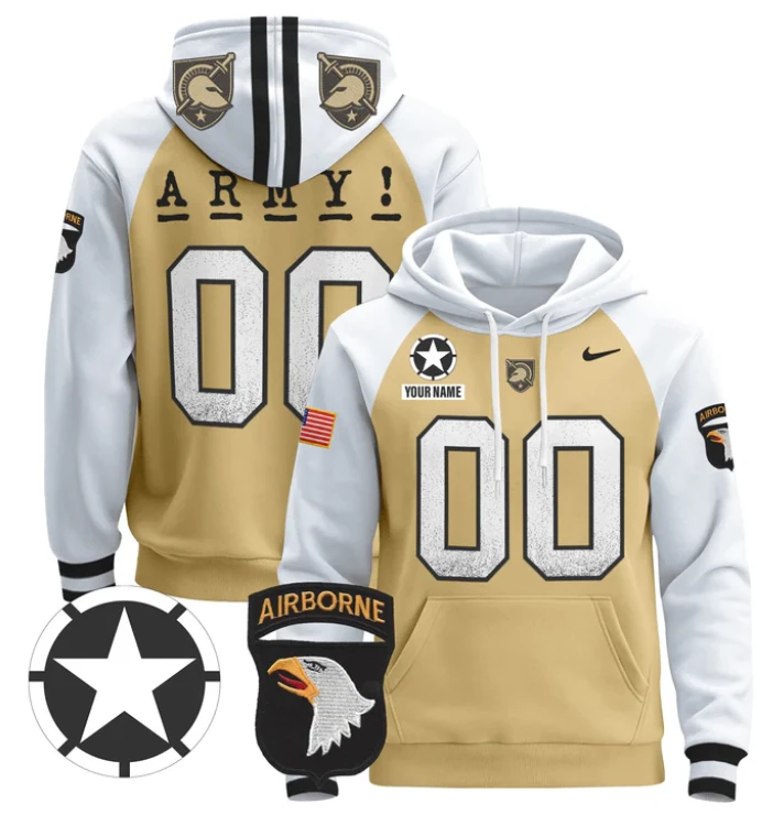 Men's Custom Army Black Knights Hoodie Name, Number Pullover V2 by Hoodie Pullover