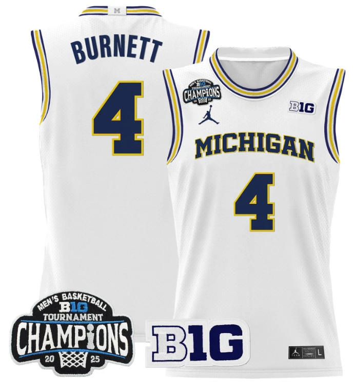 Men Nimari Burnett Jersey #4 Michigan Wolverines 2025 Big Ten Champions White by My store basketball