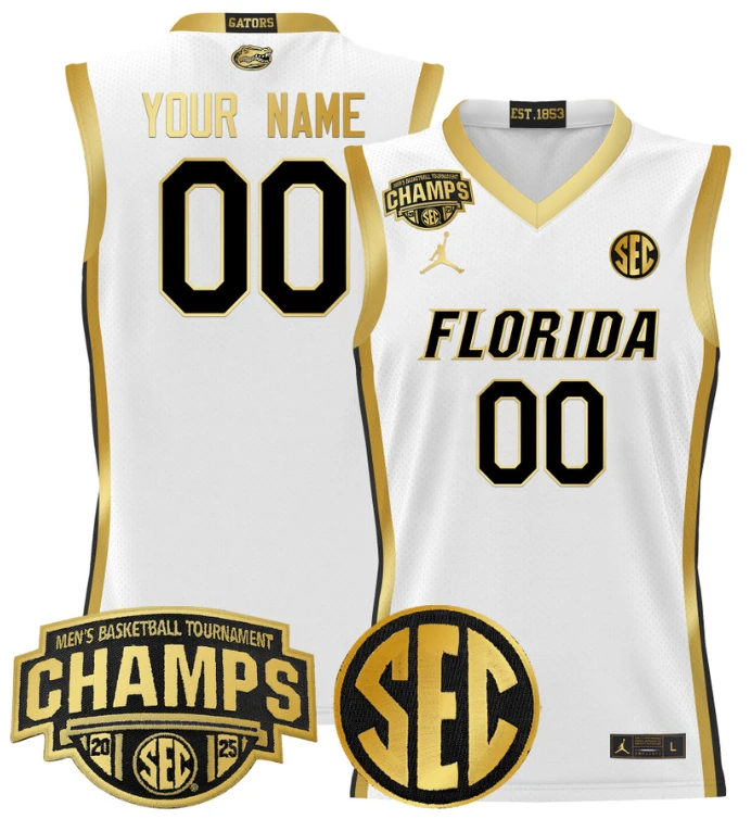 Men Custom Florida Gators Jersey 2025 SEC Champions Stitched White Gold by My store basketball