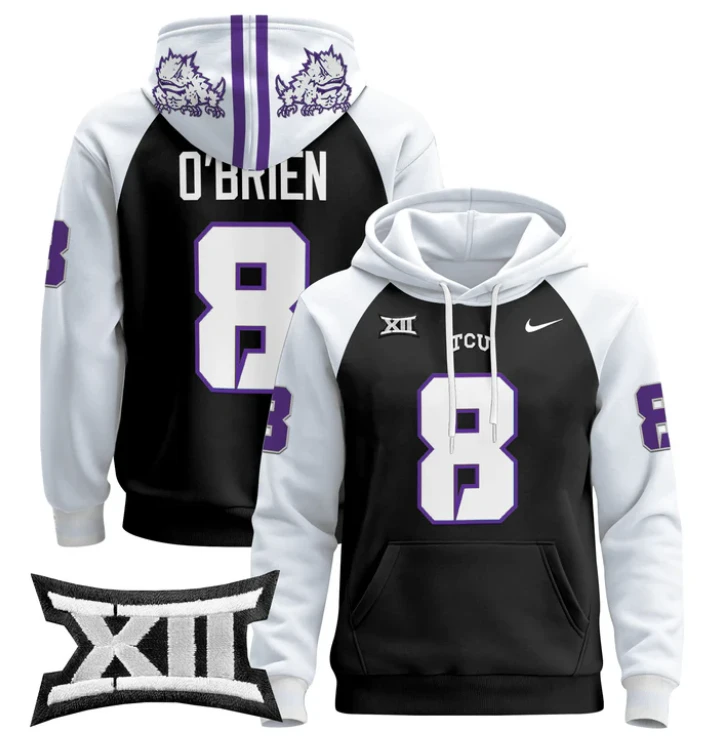 Davey O'Brien Hoodie #8 TCU Horned Frogs 2024 Pullover by Hoodie Pullover