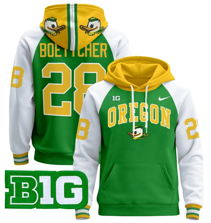 Men's Bryce Boettcher Hoodie #28 Oregon Ducks 2024 Pullover V2 by Hoodie Pullover