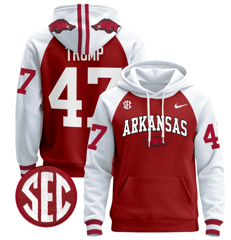 Donald Trump Hoodie #47 Arkansas Razorbacks Pullover Black White by Hoodie Pullover
