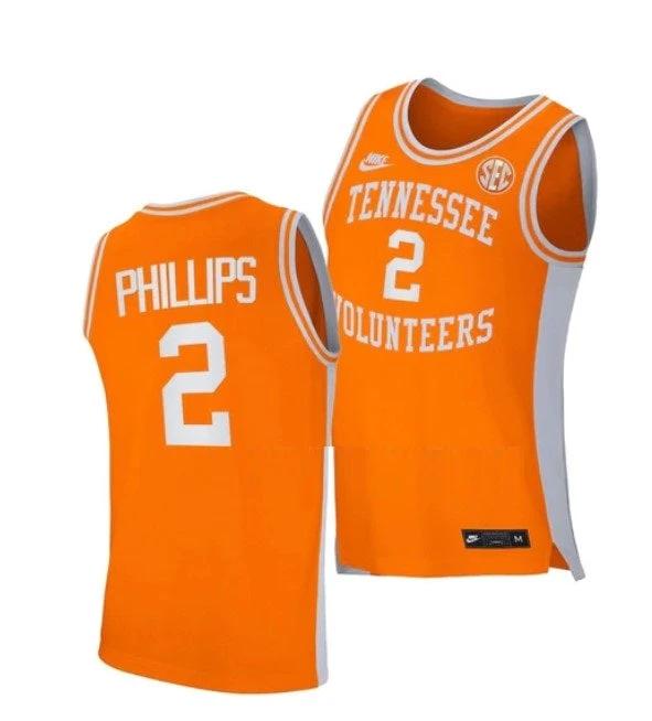 Men's #2 Julian Phillips Jersey Tennessee Volunteers College Basketball Jerseys Orange Retro by My store basketball