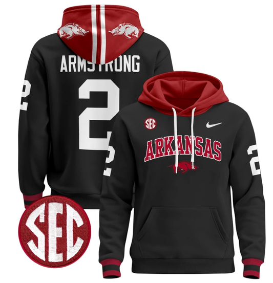 Andrew Armstrong Hoodie #22 Arkansas Razorbacks Pullover Black White by Hoodie Pullover