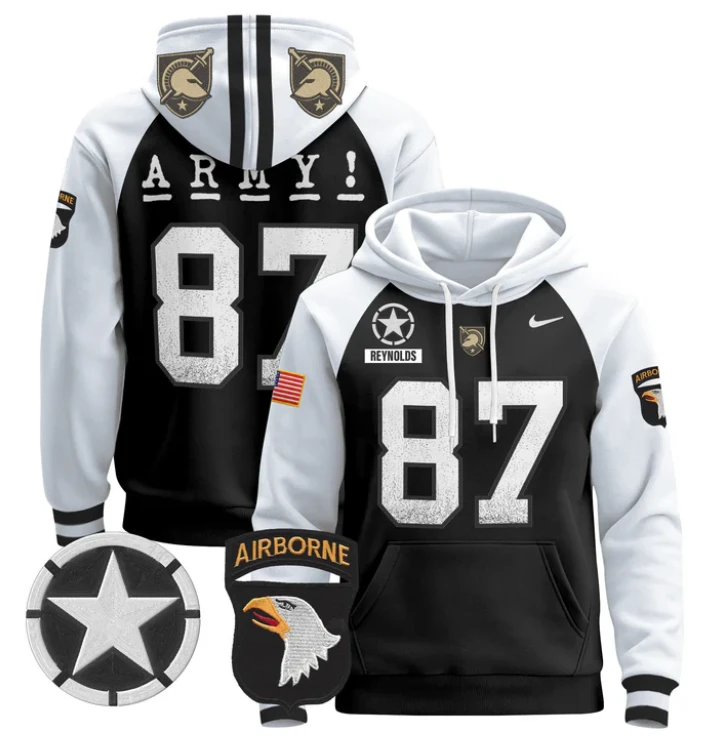 Men's Casey Reynolds Hoodie #87 Army Black Knights Pullover V2 by Hoodie Pullover