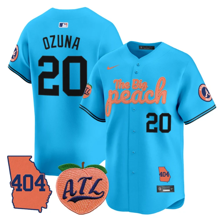 Marcell Ozuna Jersey #20 Atlanta Braves 404 & The Big Peach Premier Limited Stitched Light Blue by My Store