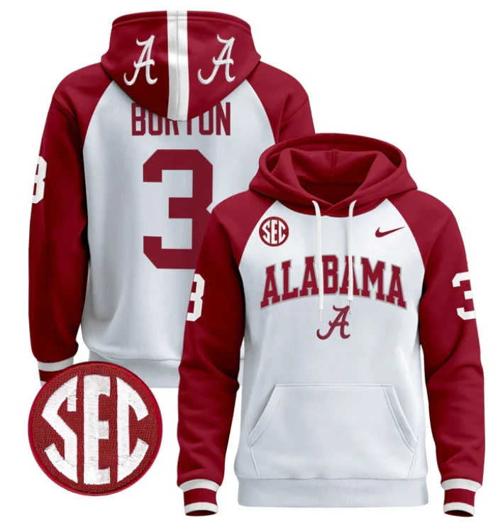 Men's Jermaine Burton Hoodie #3 Alabama Crimson Tide 2024 Pullover by Hoodie Pullover