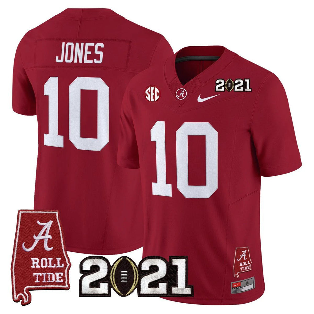 Mac Jones Jersey #10 Alabama 2021 CFP Championship Alabama Map Crimson by My Store NCAA Football Jerseys
