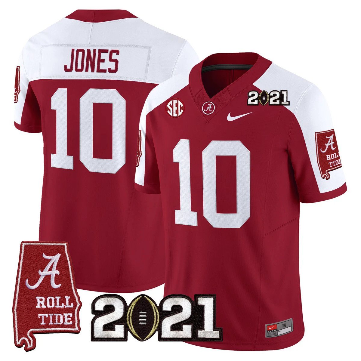 Mac Jones Jersey #10 Alabama 2021 CFP Championship Alabama Map Crimson Alter by My Store NCAA Football Jerseys