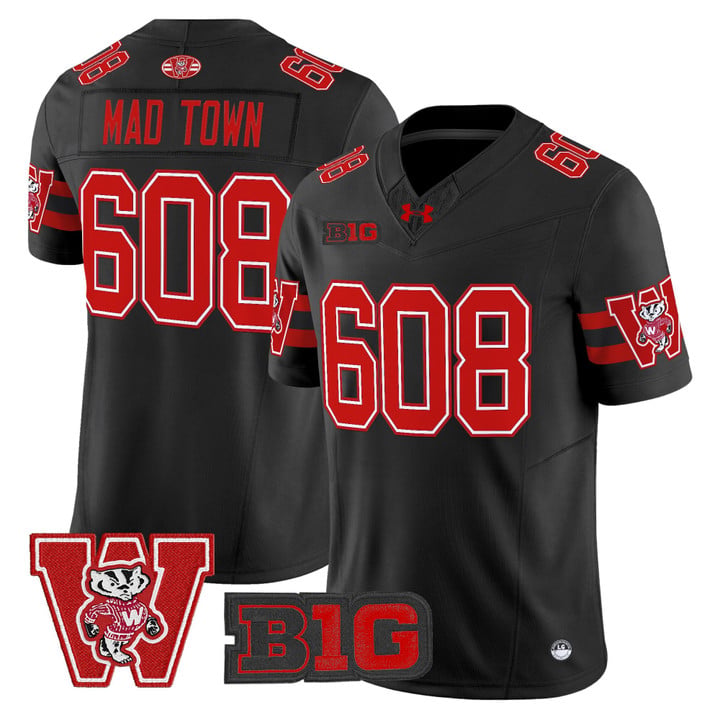 Mad Town Jersey #608 Wisconsin Badgers Throwback Stitched Black by My Store NCAA Football Jerseys