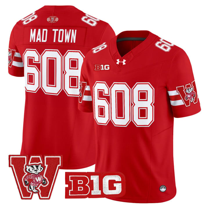 Mad Town Jersey #608 Wisconsin Badgers Throwback Stitched Red by My Store NCAA Football Jerseys
