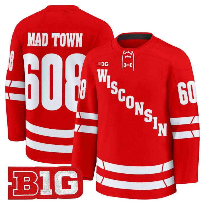 Mad Town Jersey #608 Wisconsin Badgers 2025-26 Premium Stitched by Hockey David