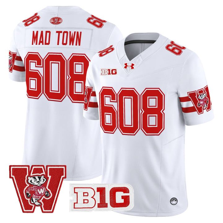 Mad Town Jersey #608 Wisconsin Badgers Throwback Stitched by My Store NCAA Football Jerseys