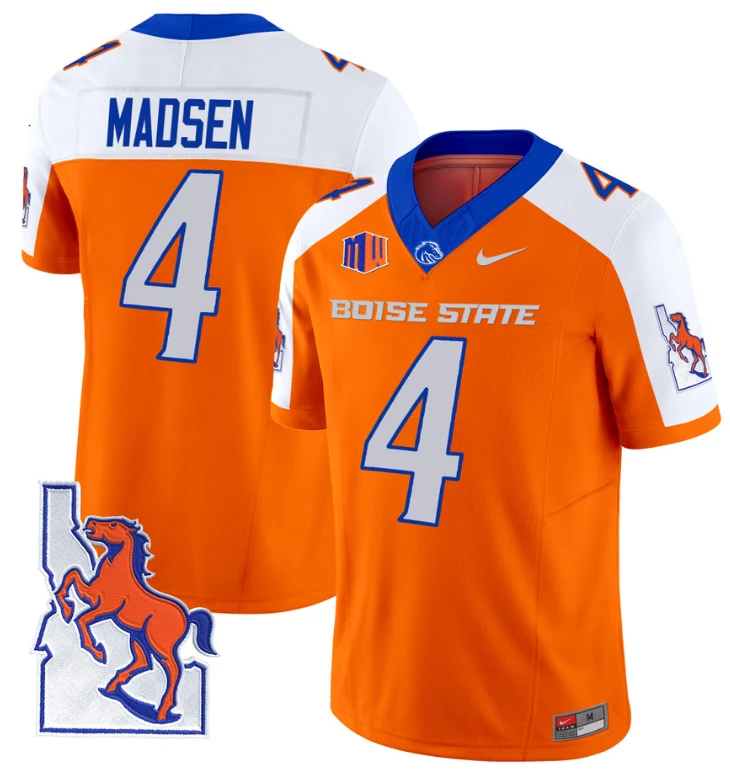 Maddux Madsen Jersey #4 Boise State Broncos 2024 Map Patch Vapor Football Orange Alternate by My Store