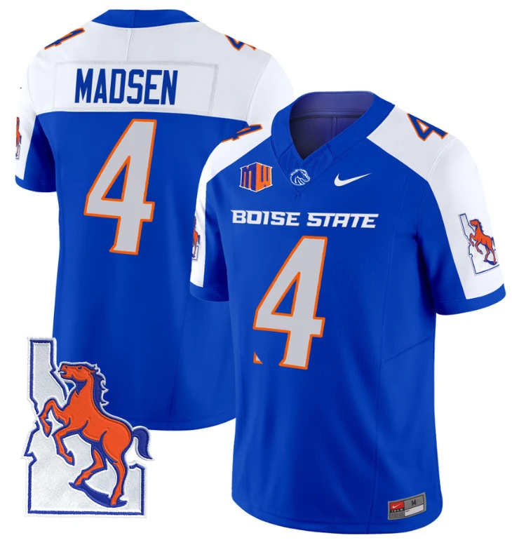 Maddux Madsen Jersey #4 Boise State Broncos 2024 Map Patch Vapor Football Royal Alterante by My Store