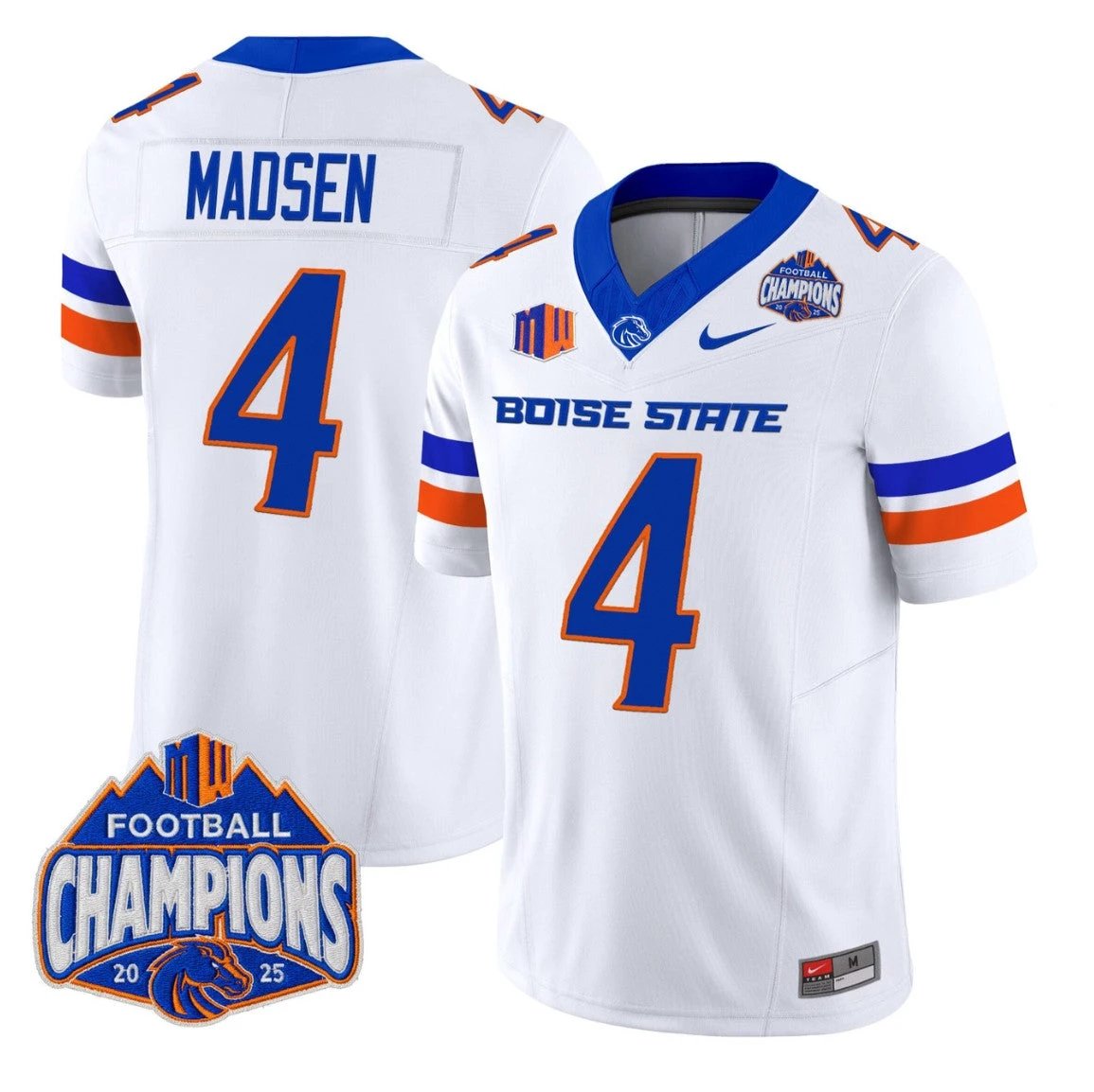 Maddux Madsen Jersey #4 Boise State Broncos 2025 Mountain West Champions White by NCAA Football Jersey
