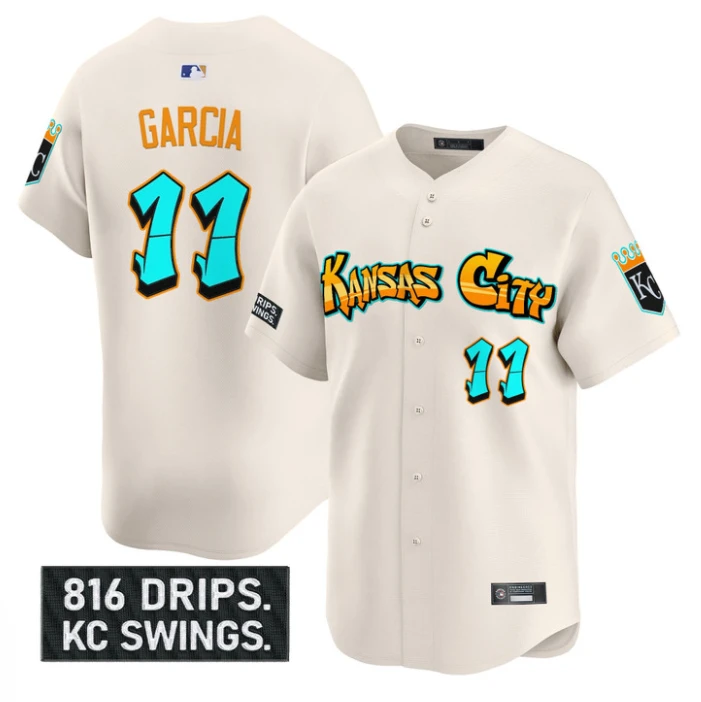 Maikel Garcia Jersey #11 Kansas City Royals Graffiti Crown Drop Stitched Cream by My Store