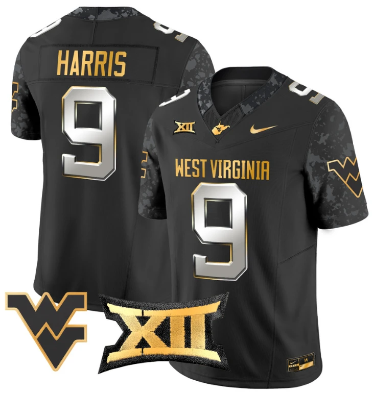 Major Harris Jersey #9 West Virginia Mountaineers Gold Vapor Football Black Limited by My Store