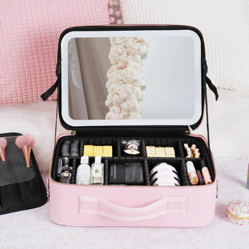Travel Makeup Case with LED Light & Mirror Portable Bowlift by Bowlift
