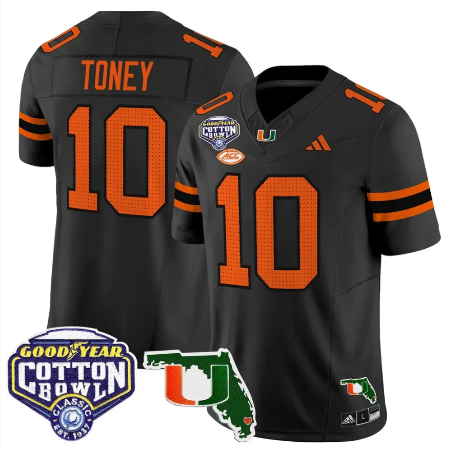 Malachi Toney Jersey #10 Miami Hurricanes 2025 Cotton Bowl Florida Black by NCAA Football Jersey
