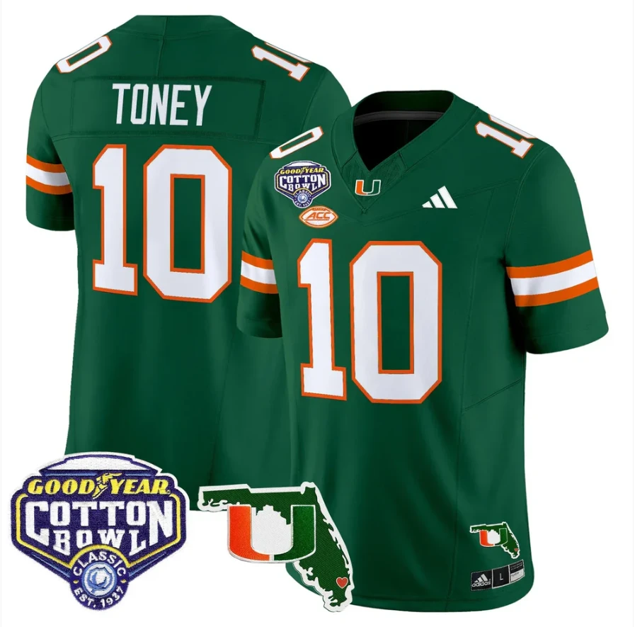 Malachi Toney Jersey #10 Miami Hurricanes 2025 Cotton Bowl Florida Green by NCAA Football Jersey