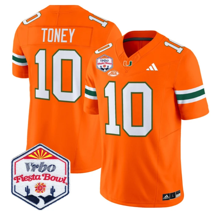 Malachi Toney Jersey #10 Miami Hurricanes 2026 Fiesta Bow Patch Stitched Orange by NCAA Football Jersey
