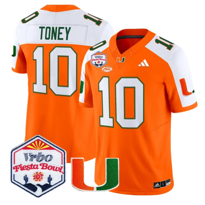 Malachi Toney Jersey #10 Miami Hurricanes 2026 Fiesta Bow Patch Stitched Orange Alter by NCAA Football Jersey