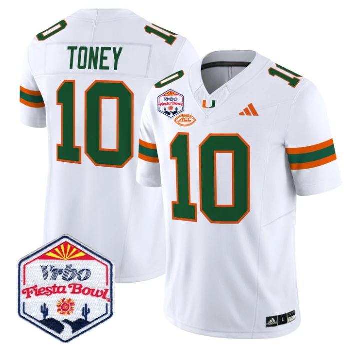 Malachi Toney Jersey #10 Miami Hurricanes 2026 Fiesta Bow Patch Stitched White by NCAA Football Jersey