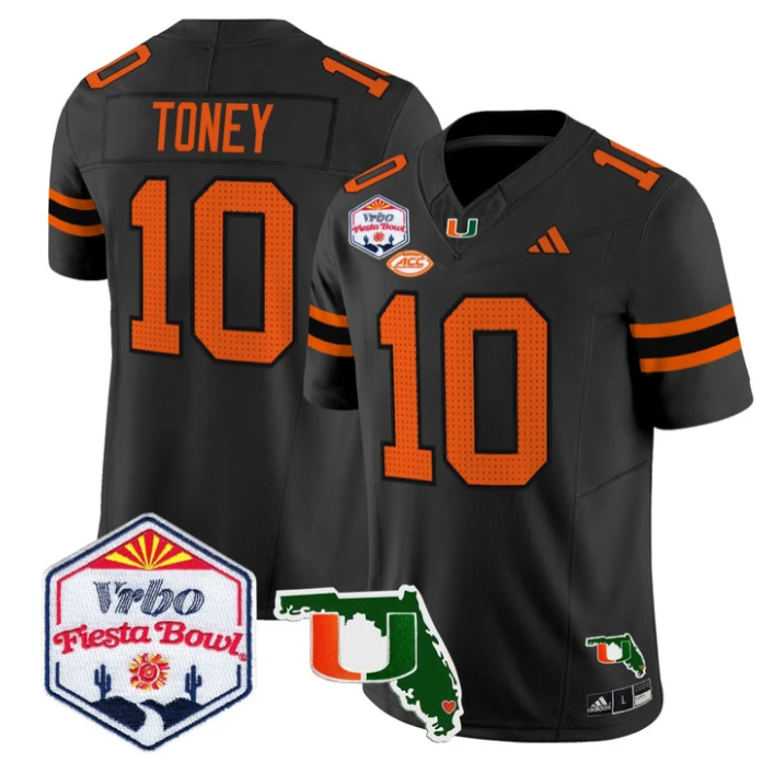 Malachi Toney Jersey #10 Miami Hurricanes 2026 Fiesta Bowl Florida Black by My Store NCAA Football Jerseys