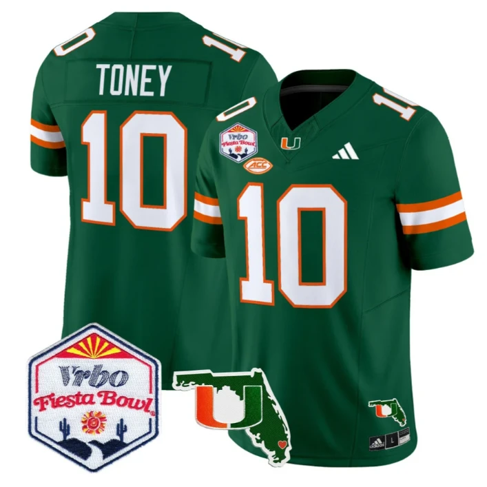 Malachi Toney Jersey #10 Miami Hurricanes 2026 Fiesta Bowl Florida Green by My Store NCAA Football Jerseys