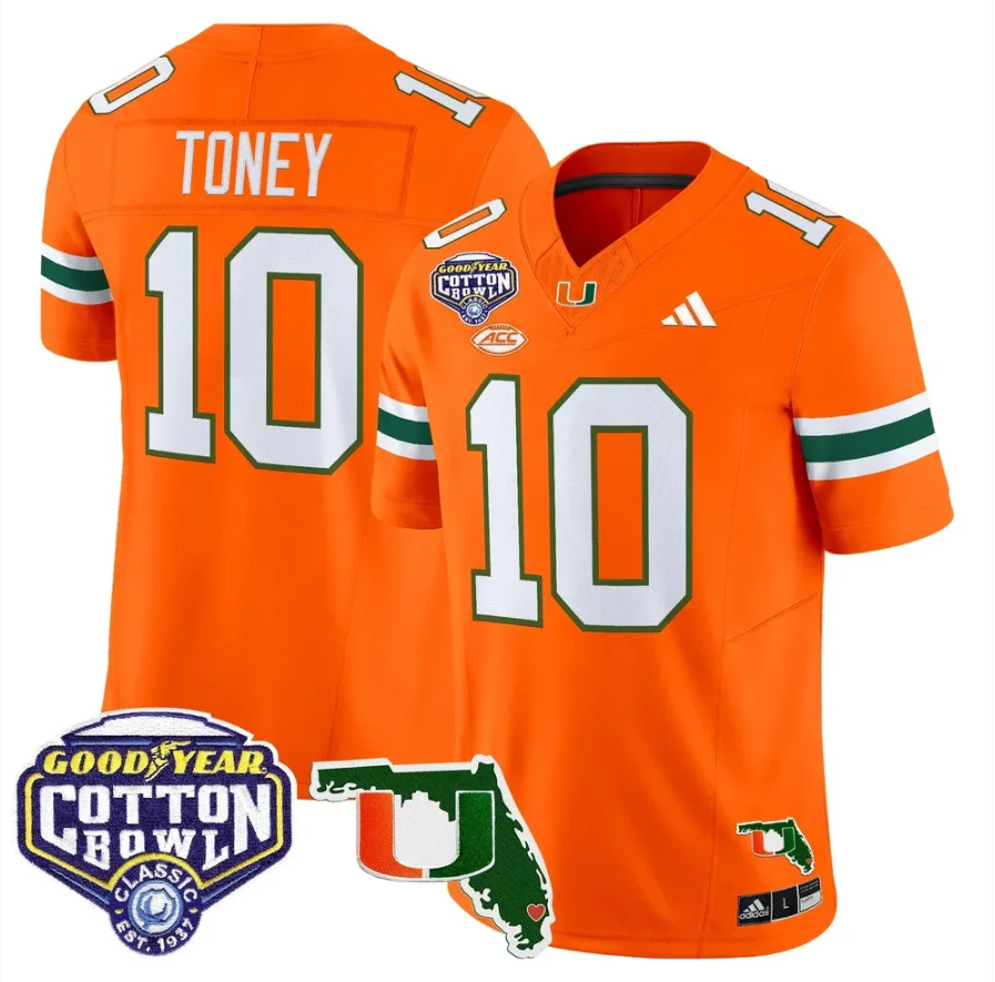 Malachi Toney Jersey #10 Miami Hurricanes 2025 Cotton Bowl Florida Stitched by My Store NCAA Football Jerseys