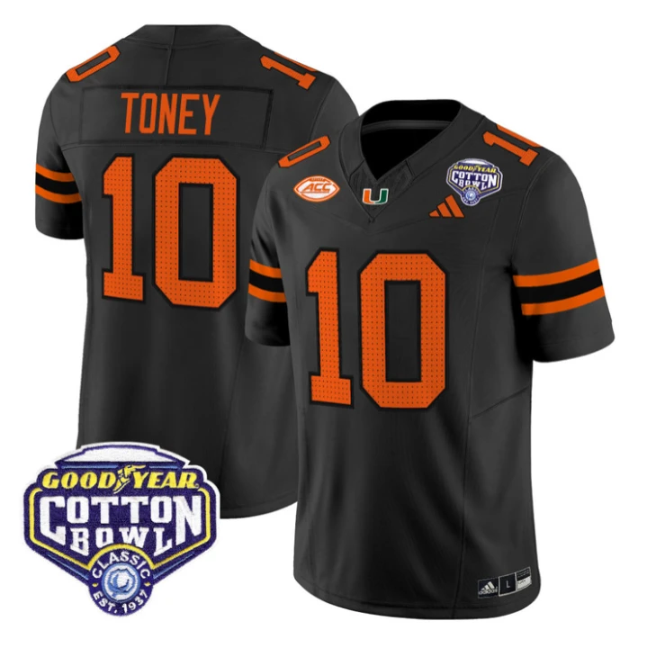 Malachi Toney Jersey #10 Miami Hurricanes 2025 Cotton Bowl Patch Stitched by My Store NCAA Football Jerseys
