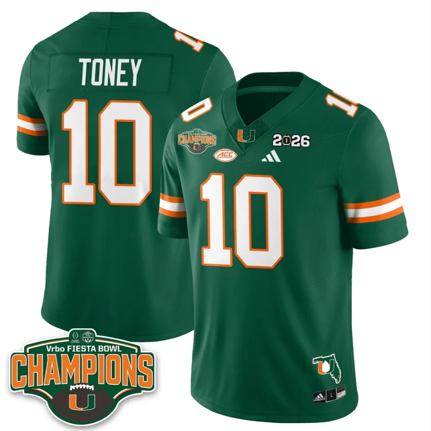 Malachi Toney Jersey #10 Miami Hurricanes 2026 Fiesta Bowl Champions Black by My Store NCAA Football Jerseys