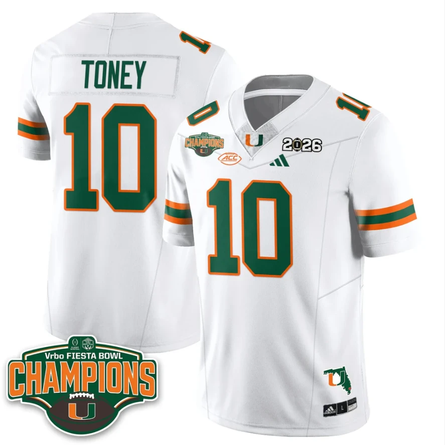 Malachi Toney Jersey #10 Miami Hurricanes 2026 Fiesta Bowl Champions Black by My Store NCAA Football Jerseys