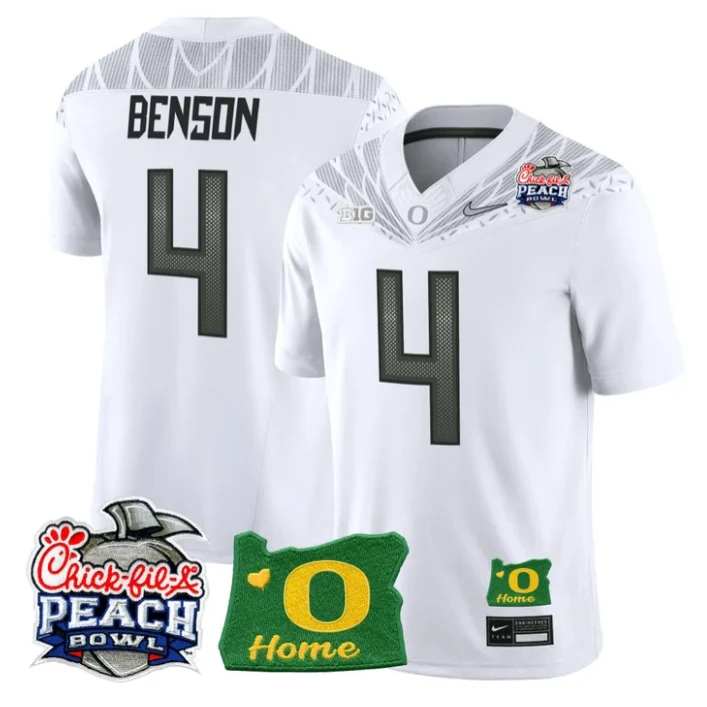 Malik Benson Jersey #4 Oregon Ducks 2026 Peach Bowl Oregon State Stitched White by My Store NCAA Football Jerseys